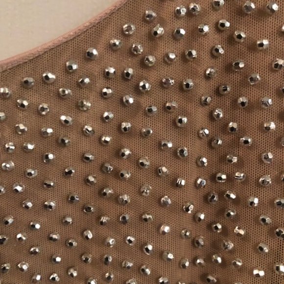 EUC Xscape Evenings Nude and Silver Beaded Dress - Picture 5 of 6